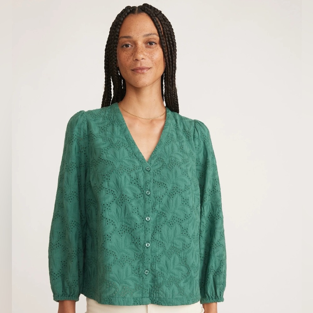 Marine Layer Eyelet Colette Top - Size XL Smoke Pine (green) EUC